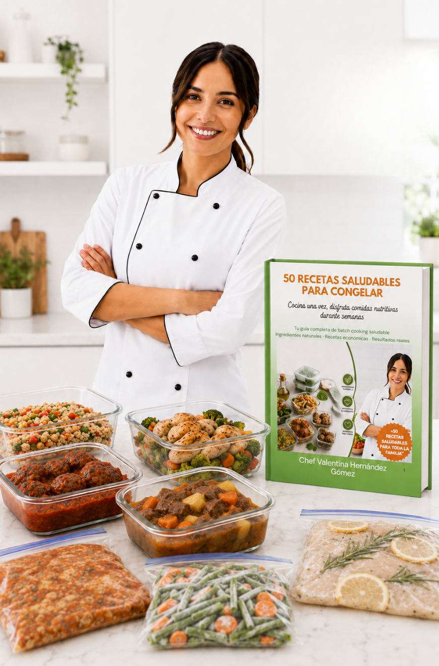 Chef Valentina Hernández Gómez con el ebook +50 Recetas Saludables para Congelar